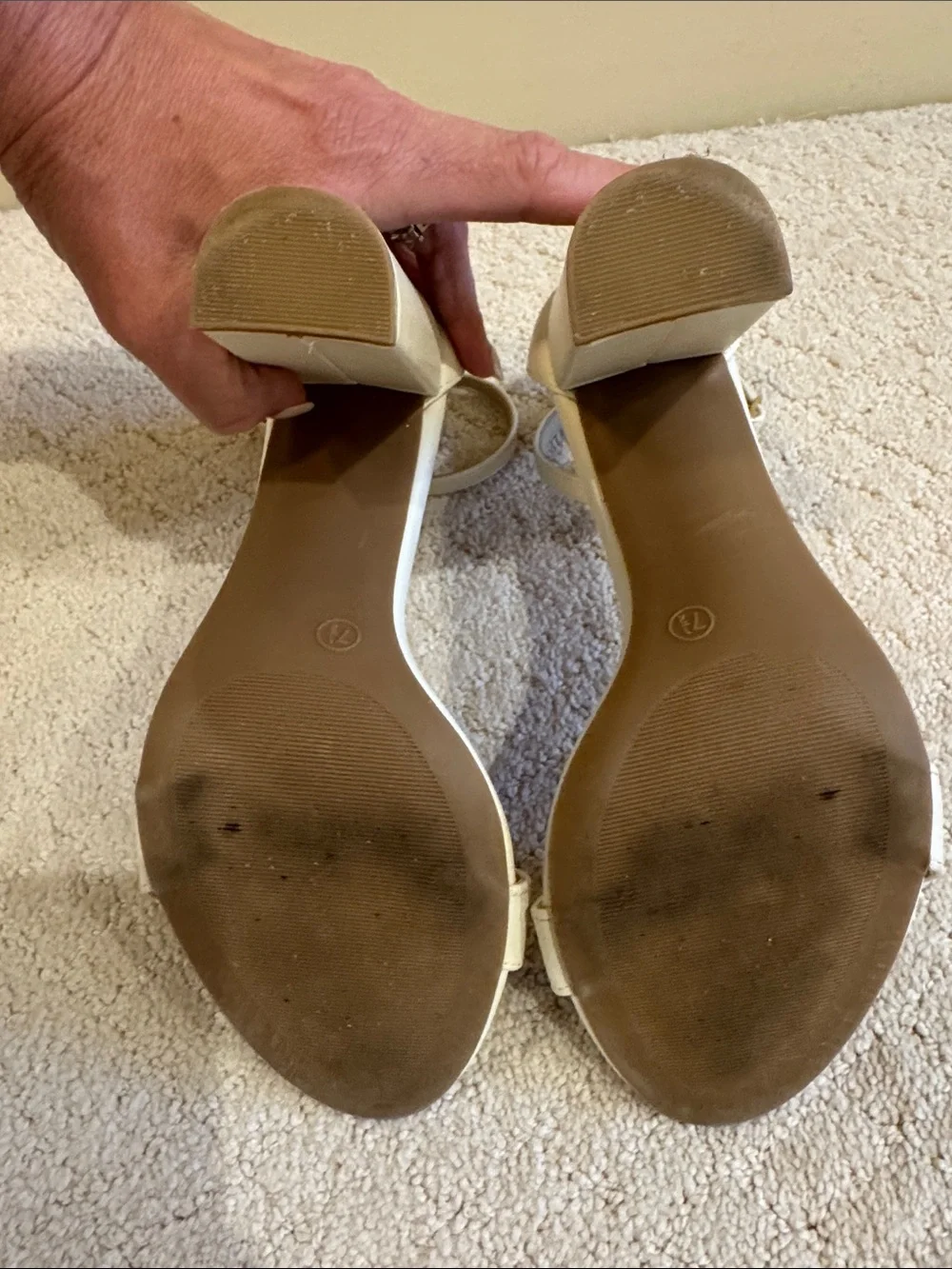 Lulu’s Ivory Ankle-Strap Block Heel Sandals